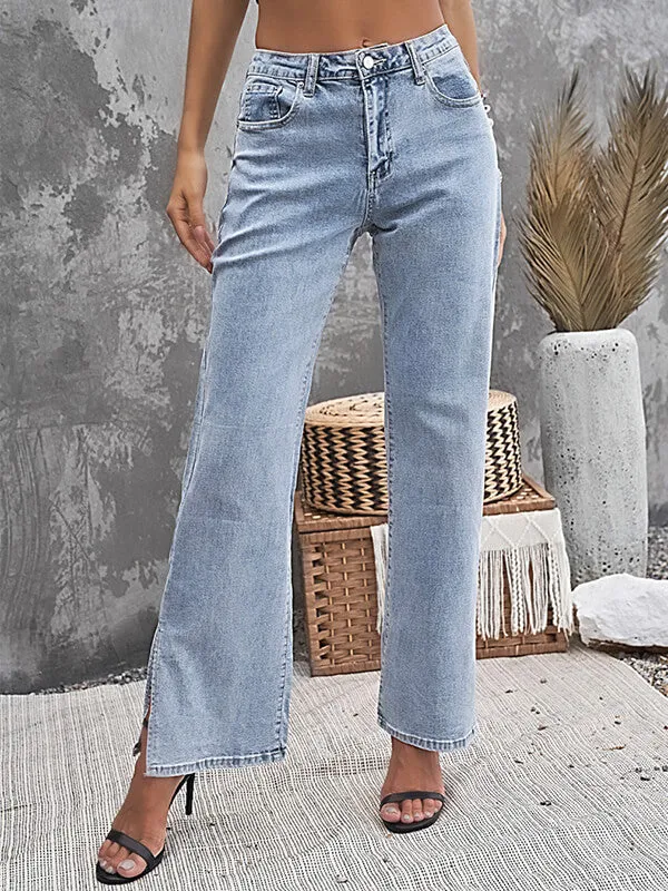 Airchics longue jeans fentes à la base flare évasé mi taille femme mode