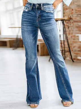 Airchics longue jeans flare évasé boutons avec poches mi taille femme mode bleu