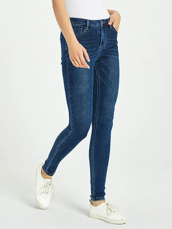 Airchics longue jeans slim fitness avec poches boutons taille haute femme décontracté