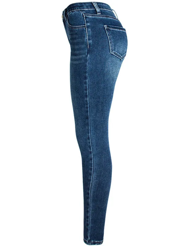 Airchics longue jeans slim fitness avec poches boutons taille haute femme décontracté