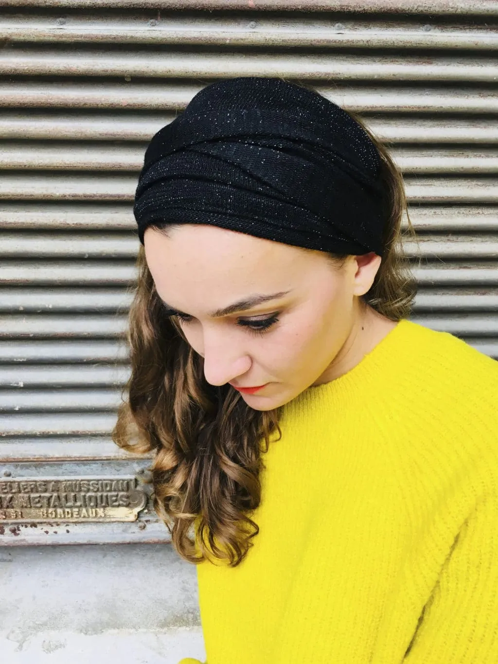 Bandeau à cheveux chaud en maille noir scintillant