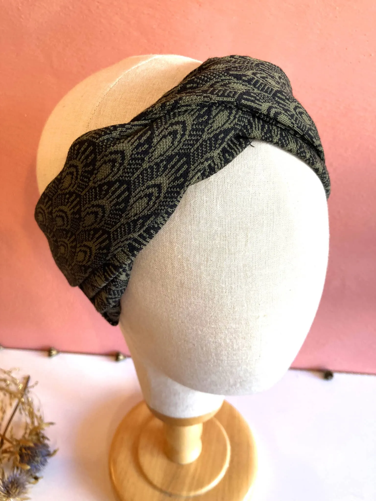 Bandeau à cheveux chaud et épais Peacock vert kaki | Atelier Foudre Turbans