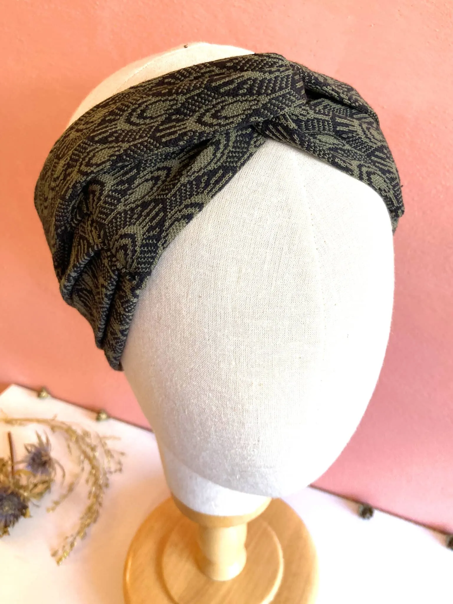 Bandeau à cheveux chaud et épais Peacock vert kaki | Atelier Foudre Turbans