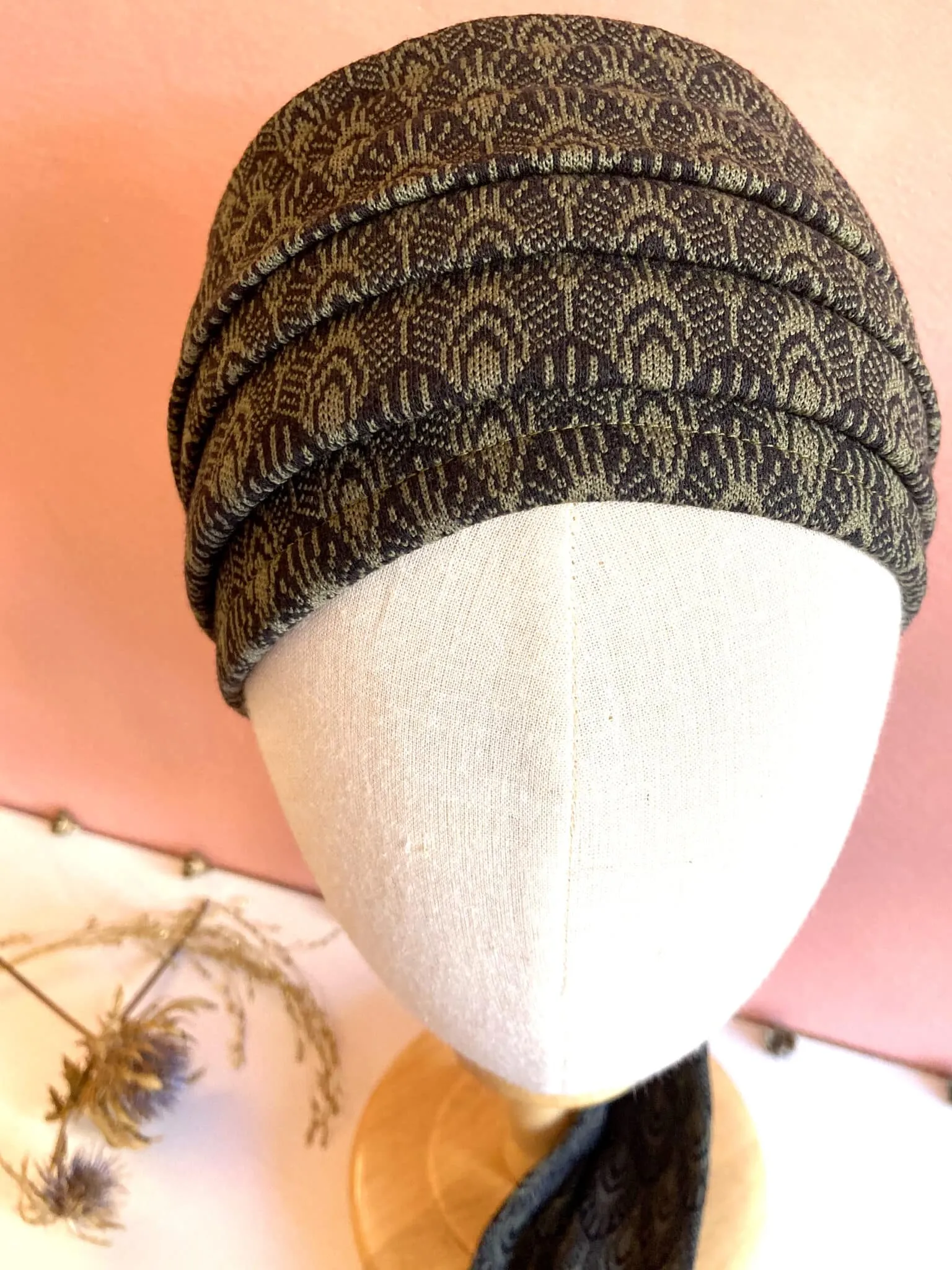 Bandeau à cheveux chaud et épais Peacock vert kaki | Atelier Foudre Turbans