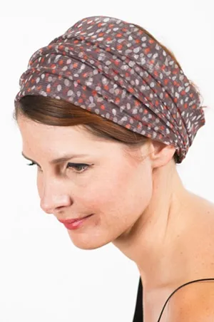 Bandeau à cheveux pour pelade en résille taupe à pois