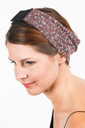 Bandeau à cheveux pour pelade en résille taupe à pois