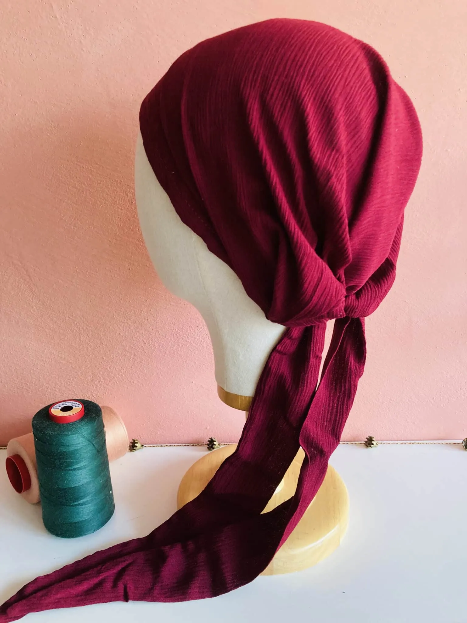 Bandeau à cheveux pour pelade et alopécie Plissé Bordeaux