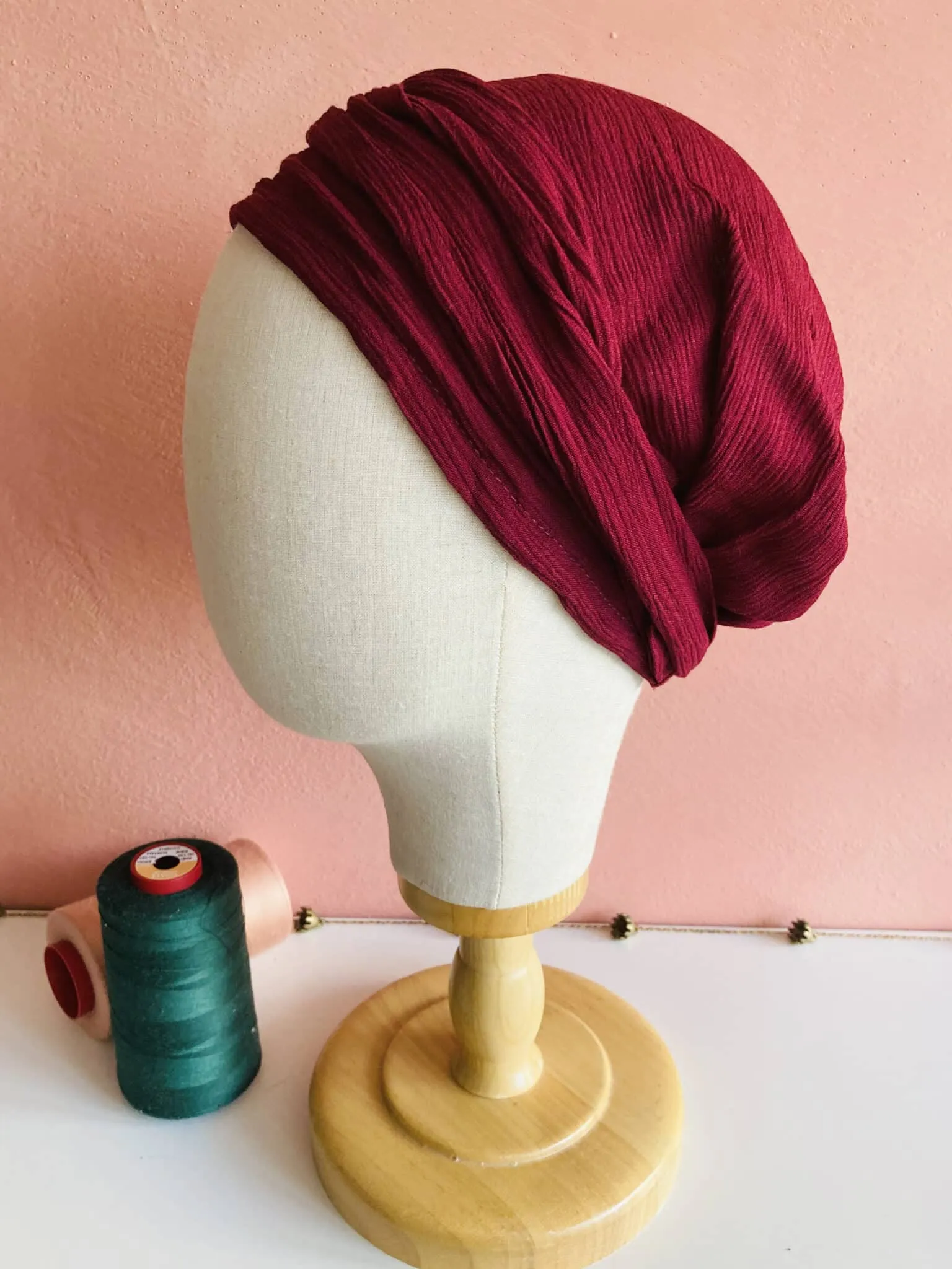 Bandeau à cheveux pour pelade et alopécie Plissé Bordeaux