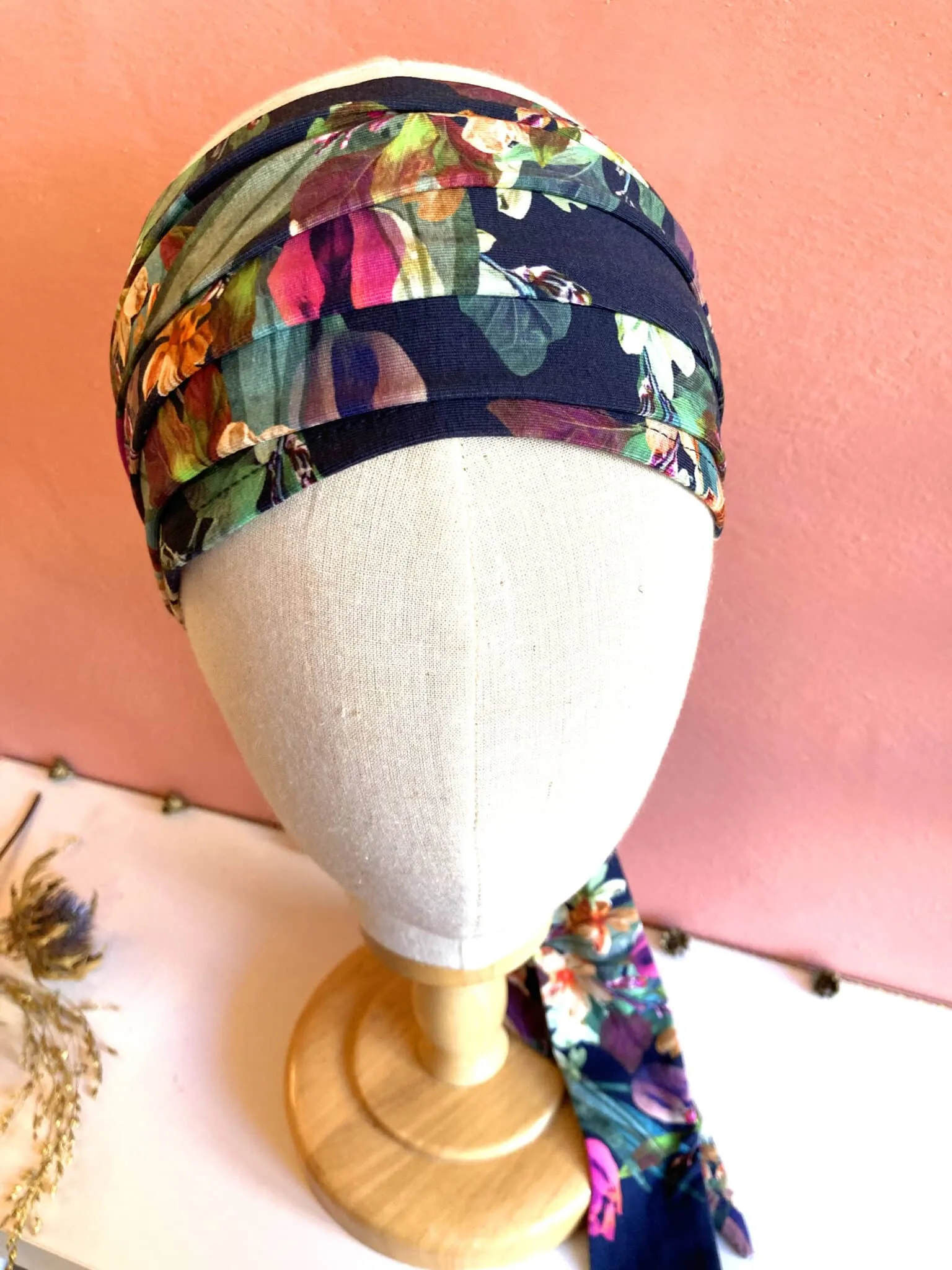 Bandeau à cheveux élastique en tissu Oeko-tex à fleurs Franie | Atelier Foudre Turbans