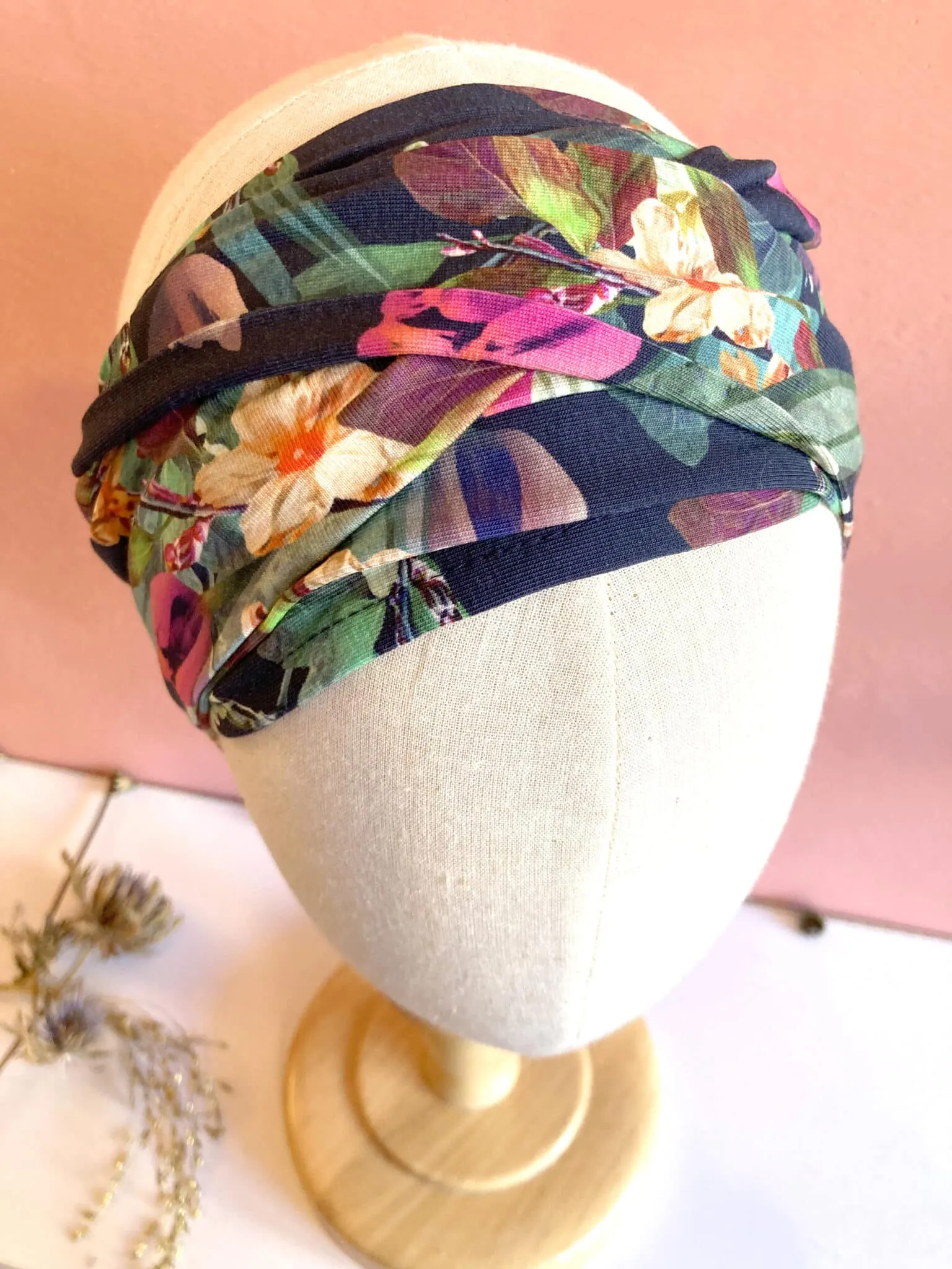 Bandeau à cheveux élastique en tissu Oeko-tex à fleurs Franie | Atelier Foudre Turbans