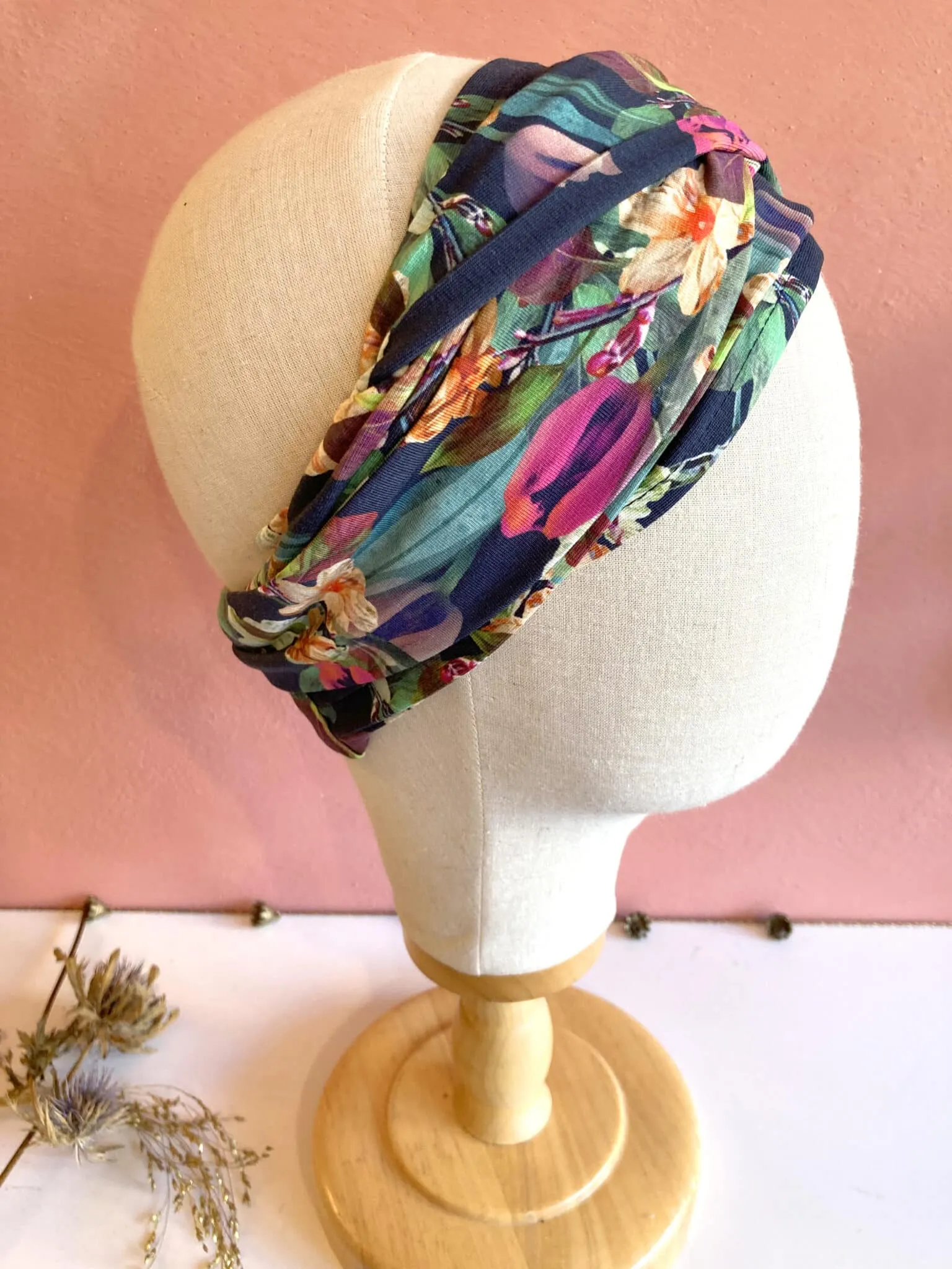 Bandeau à cheveux élastique en tissu Oeko-tex à fleurs Franie | Atelier Foudre Turbans