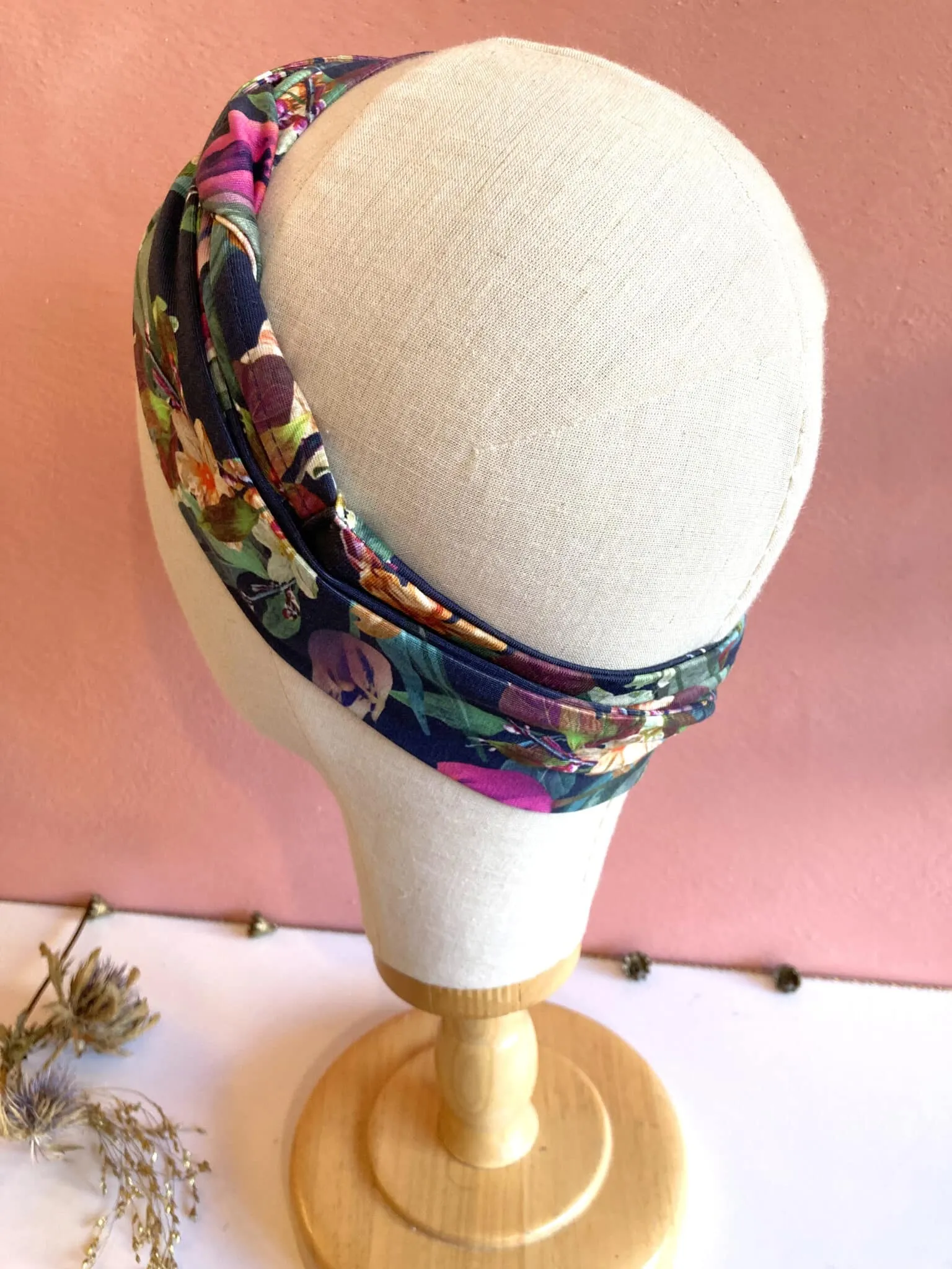 Bandeau à cheveux élastique en tissu Oeko-tex à fleurs Franie | Atelier Foudre Turbans