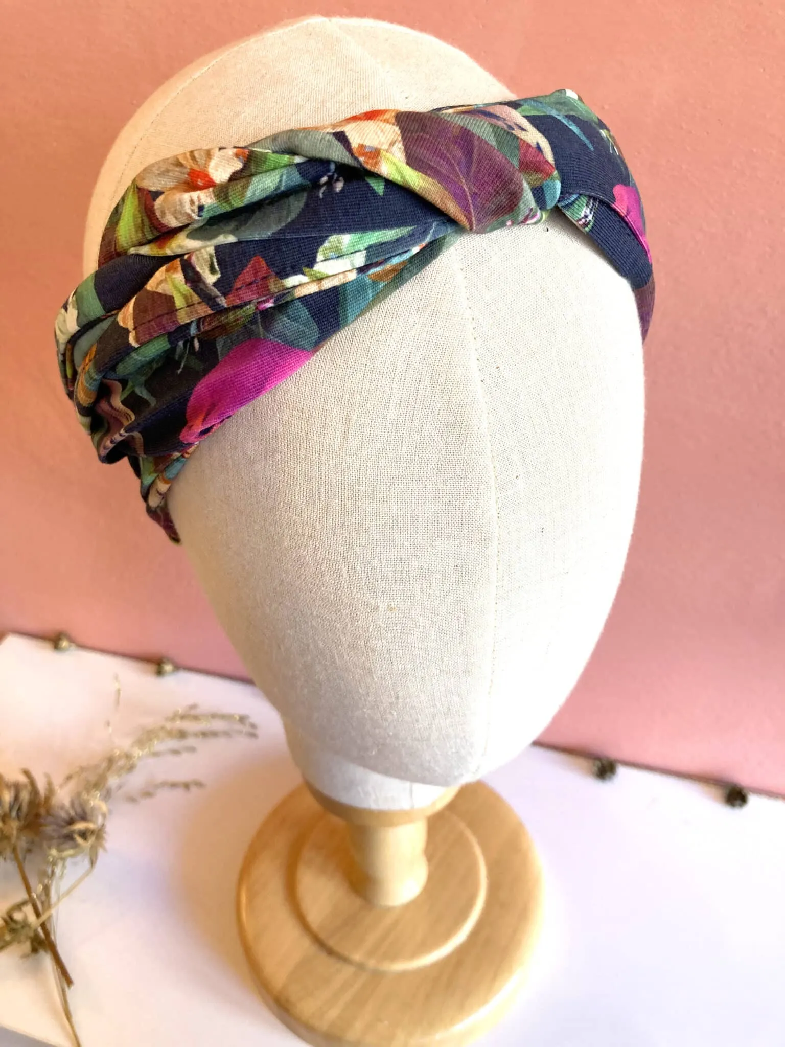 Bandeau à cheveux élastique en tissu Oeko-tex à fleurs Franie | Atelier Foudre Turbans