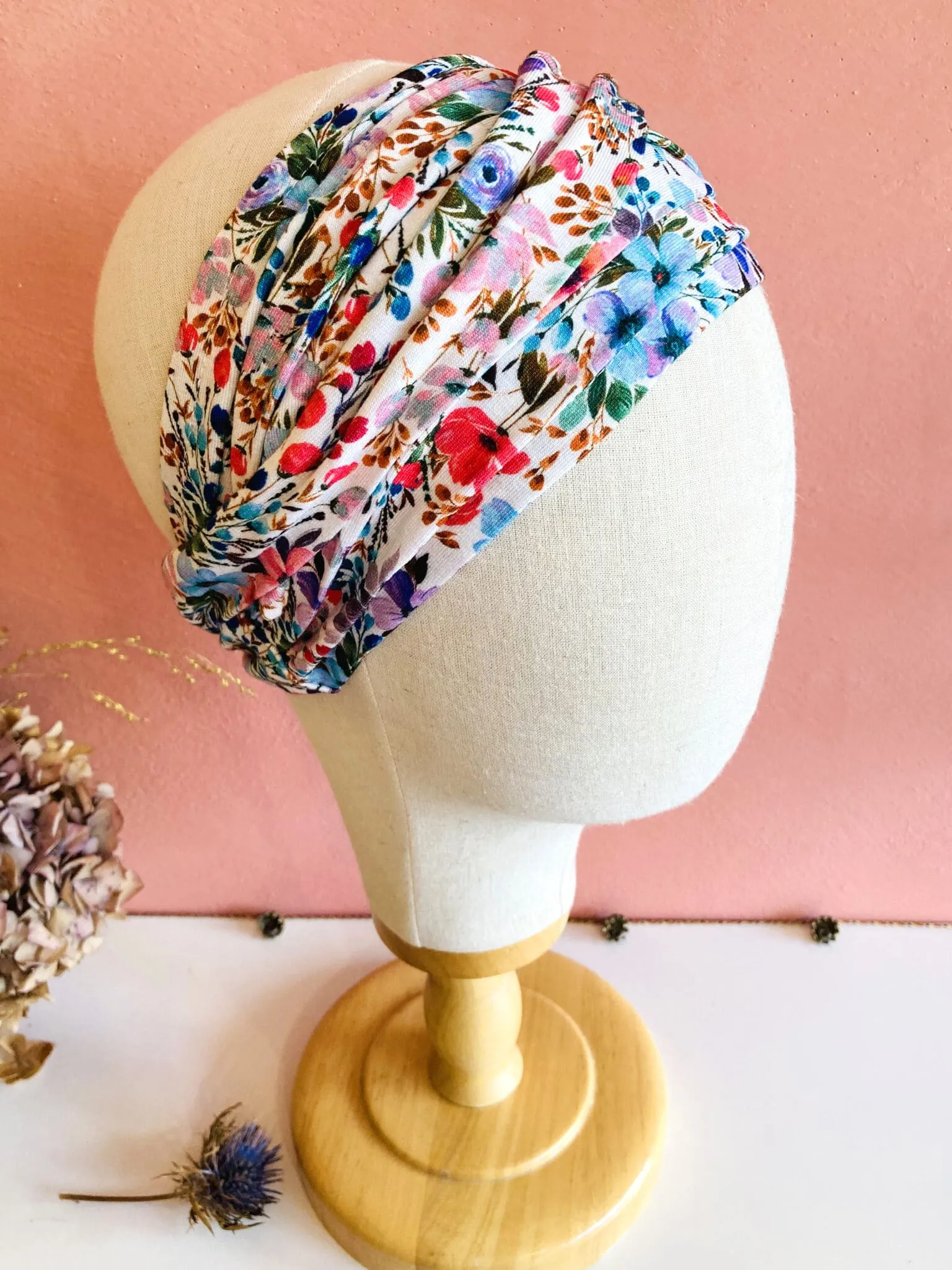 Bandeau à cheveux élastique Jardin fleuri | Atelier Foudre Turbans