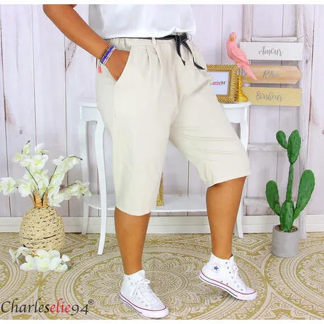 Bermuda MIDI été stretch beige