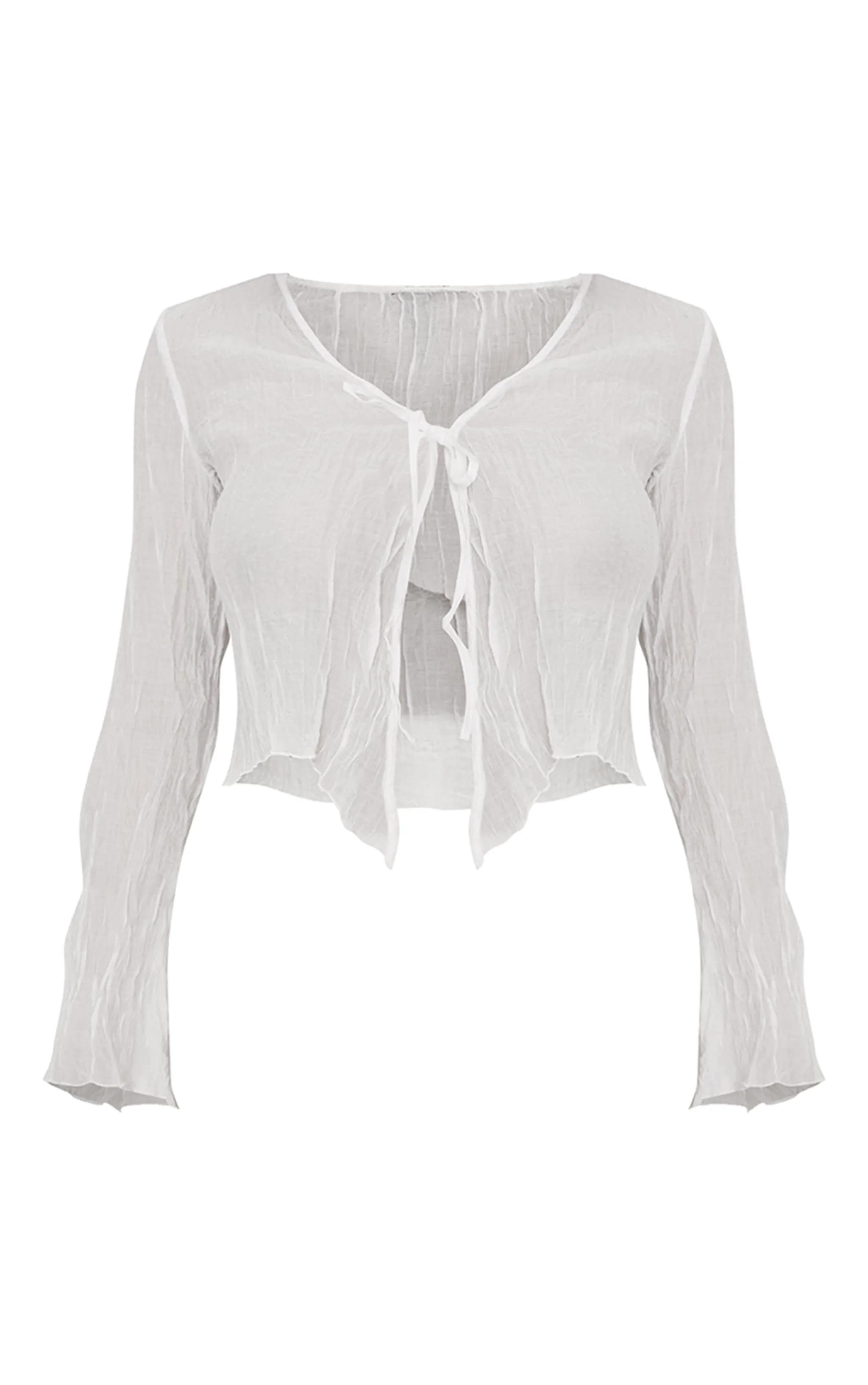 Blouse texturée blanche transparente à nouer devant