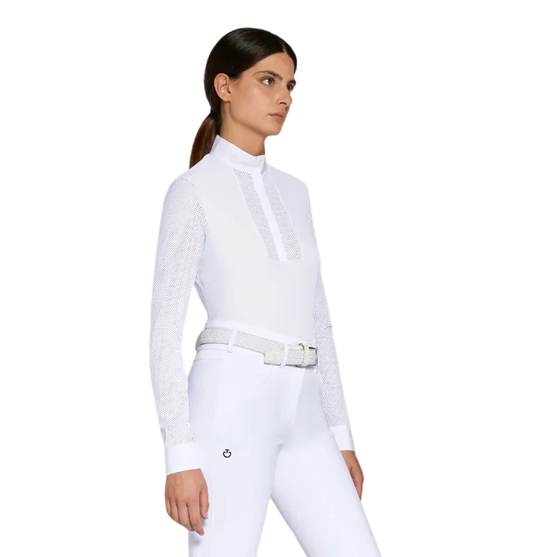 Cavalleria Toscana - Polo de concours manches longues femme CT Perforated Competition blanc