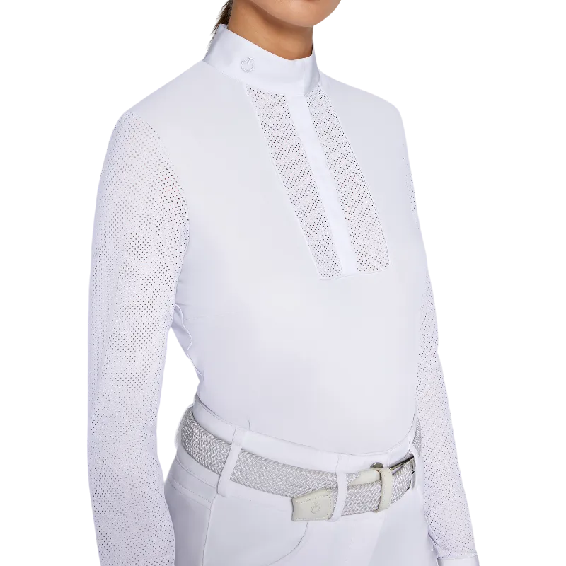 Cavalleria Toscana - Polo de concours manches longues femme CT Perforated Competition blanc