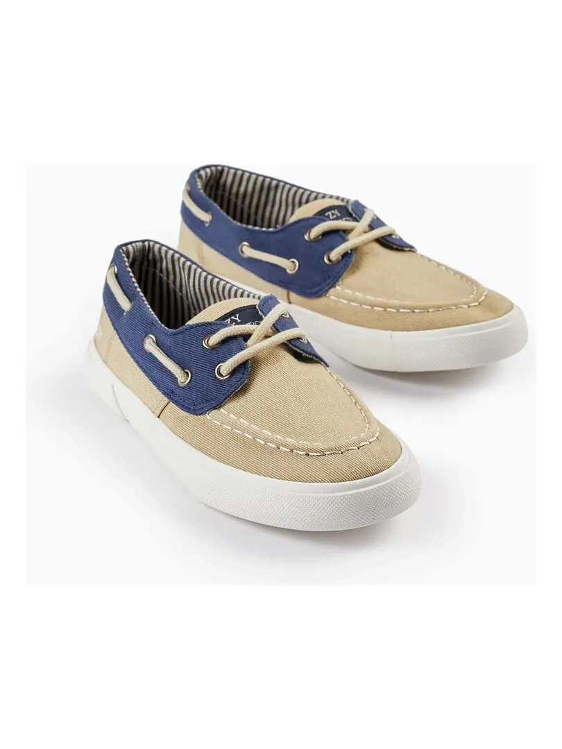 Chaussures Bateau en Tissu pour Garçon  CÉRÉMONIE - Beige clair