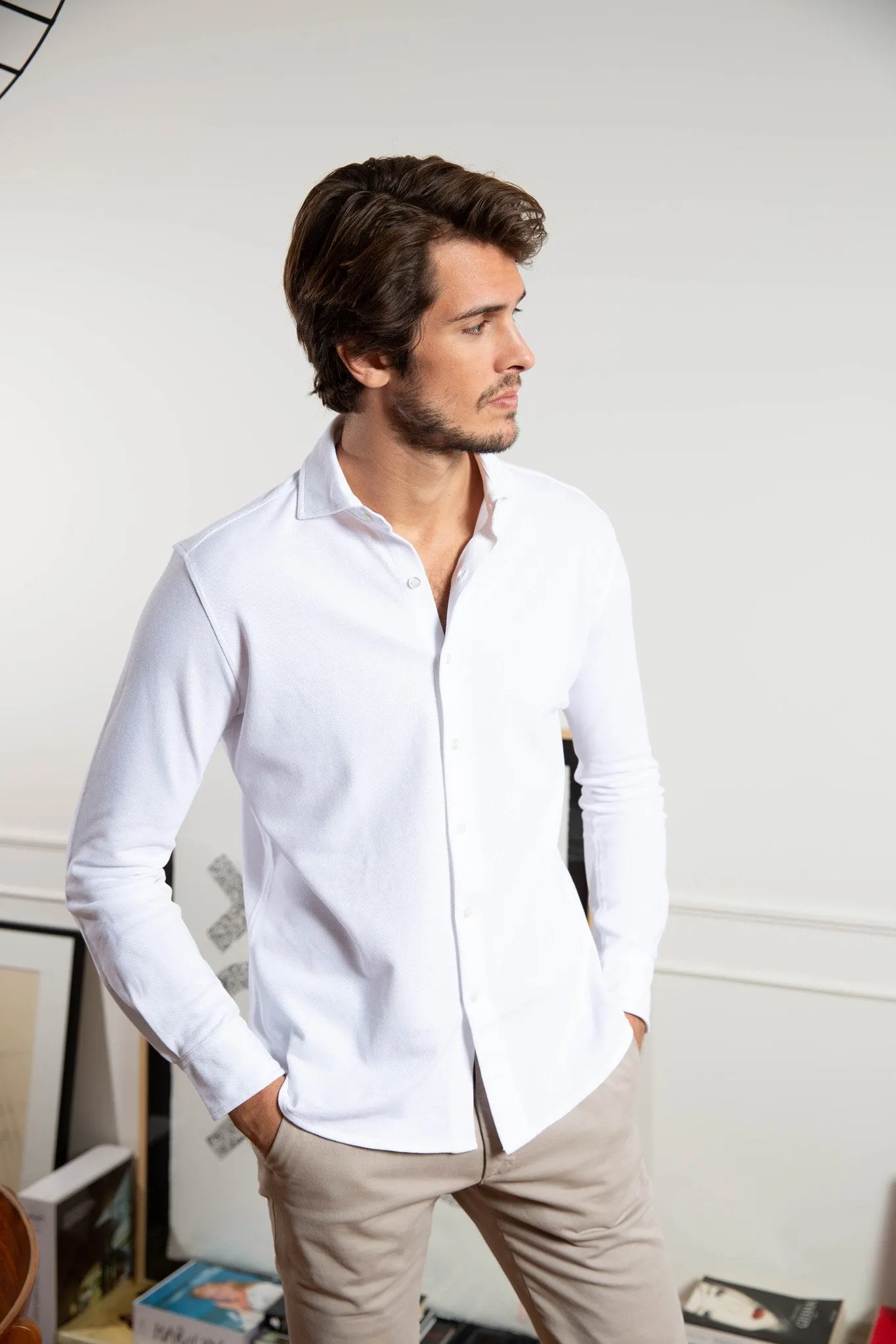 Chemise Enzo en coton piqué - Blanc