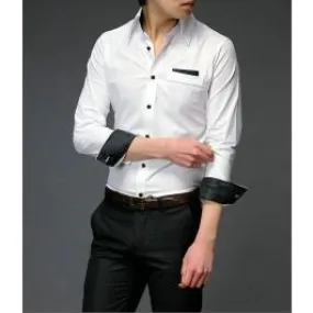 Chemise fashion pour homme avec col et manches lignée couleur - coton