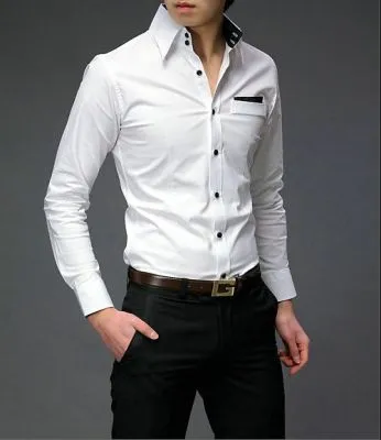 Chemise fashion pour homme avec col et manches lignée couleur - coton