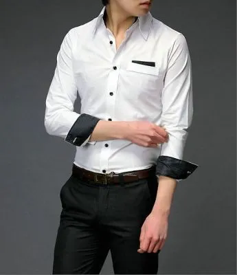 Chemise fashion pour homme avec col et manches lignée couleur - coton