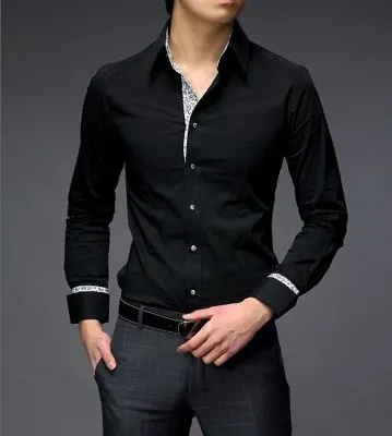 Chemise fashion pour homme avec col et manches lignée couleur - coton