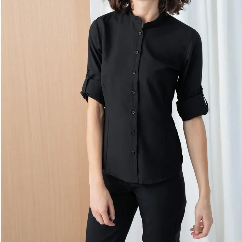 Chemise Femme col Mao noir - HENBURY