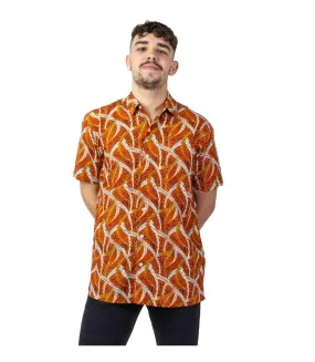 Chemise homme manches courtes LORENZO imprimé ethnique orange Coton Du Monde