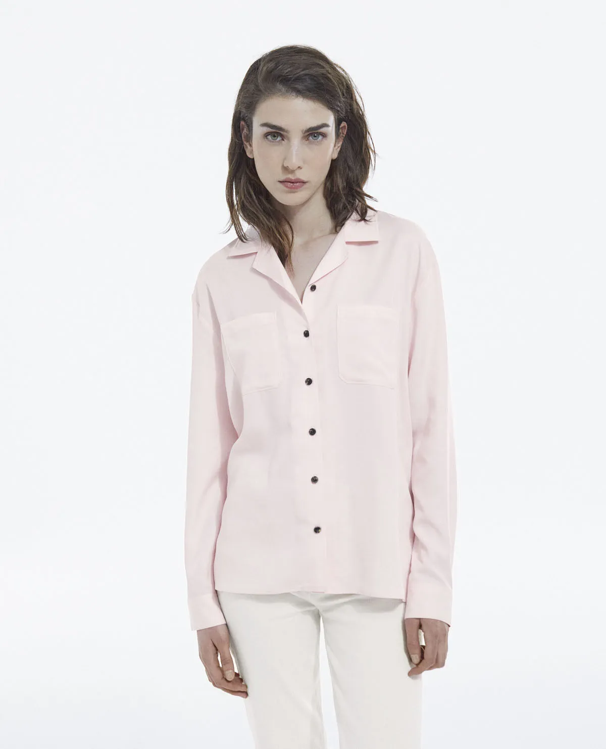 Chemise oversize rose tencel boutonnée