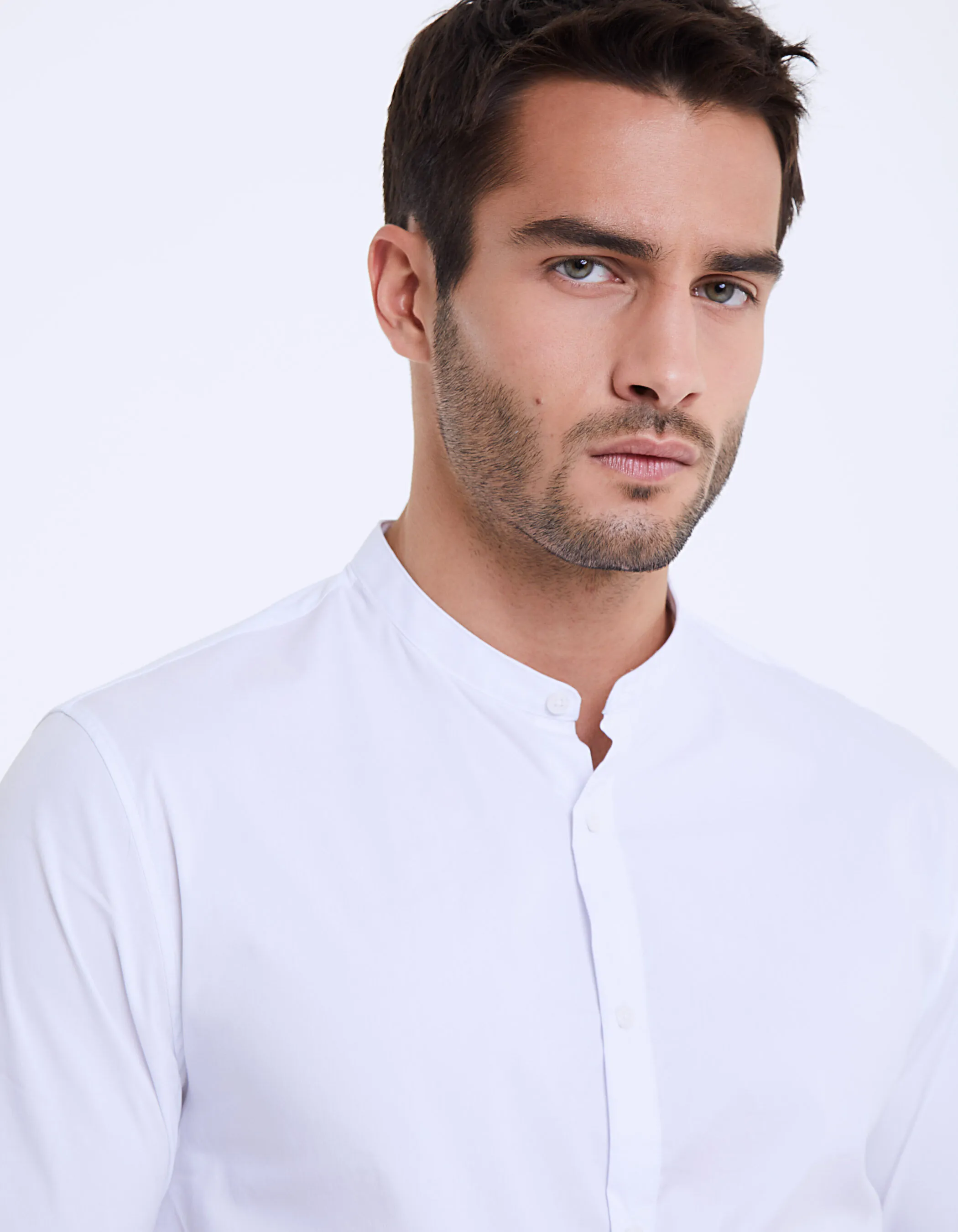 Chemise slim blanche à col Mao homme