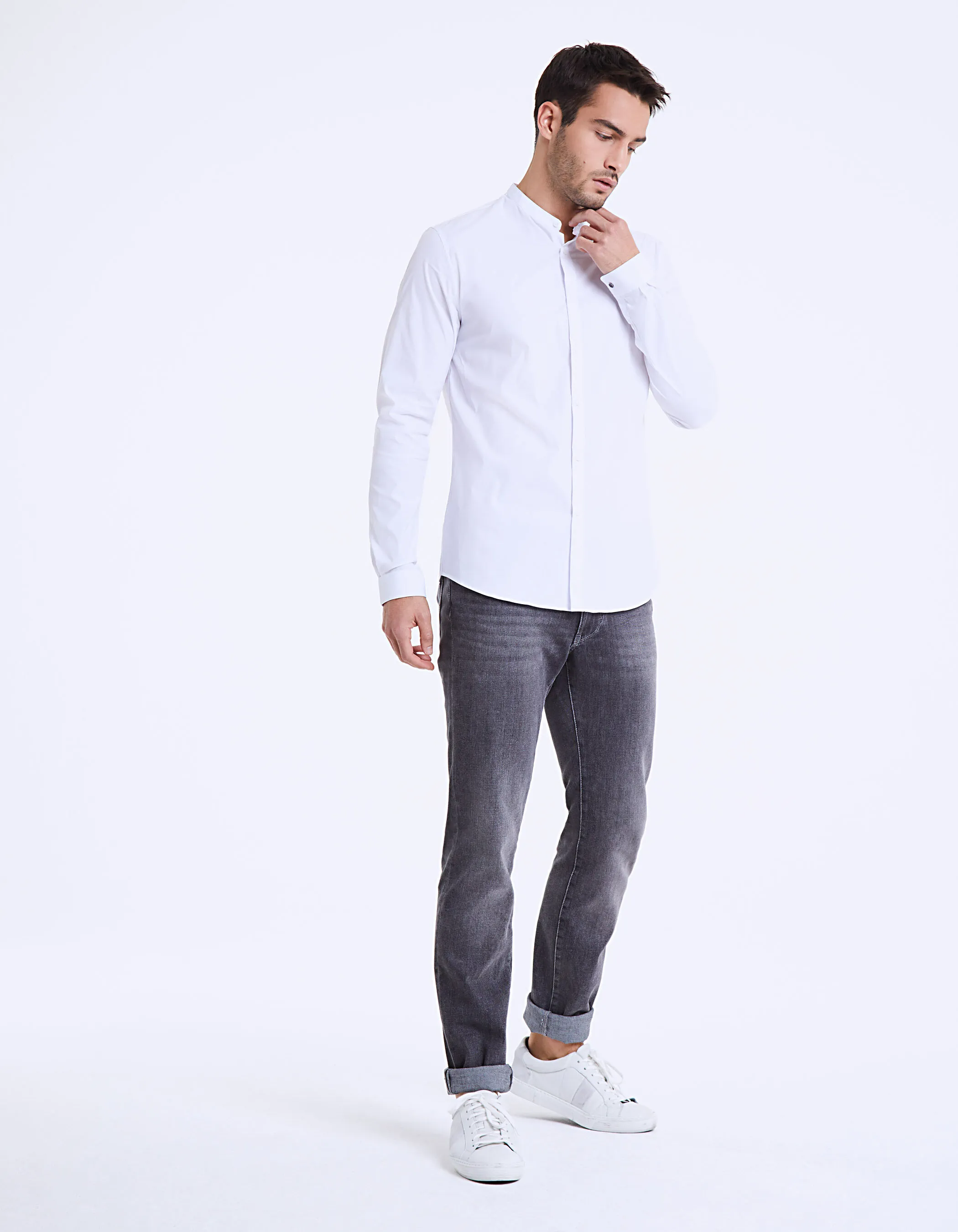 Chemise slim blanche à col Mao homme