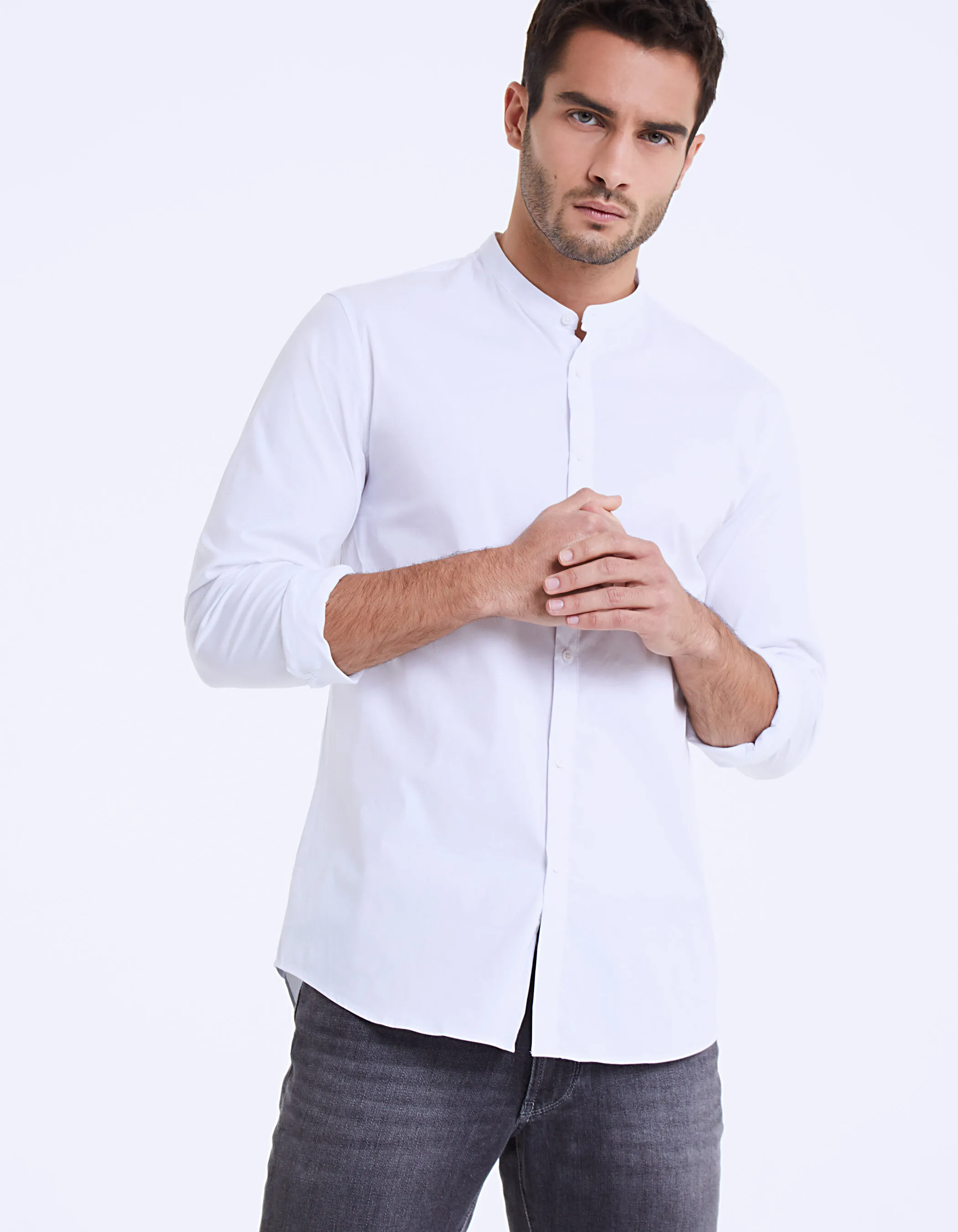 Chemise slim blanche à col Mao homme