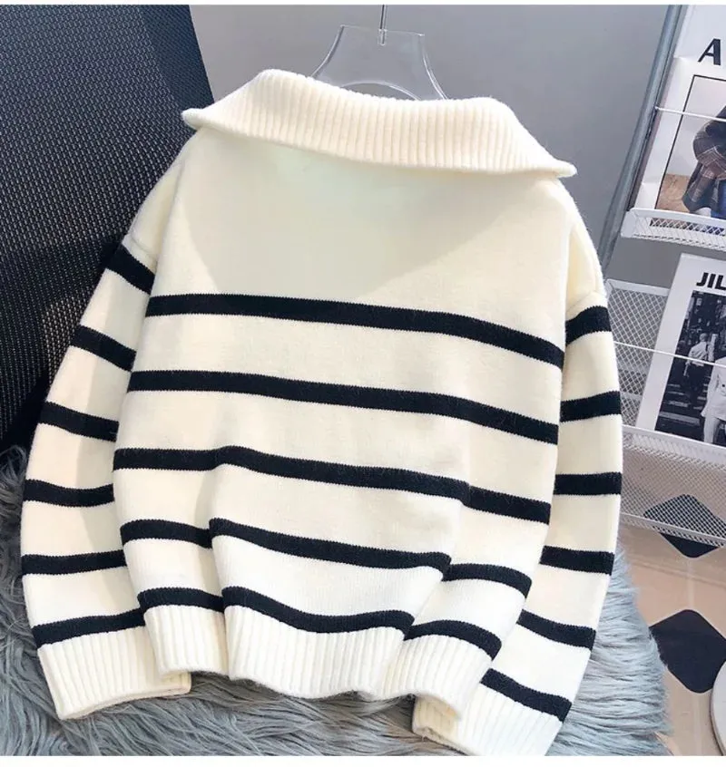 Femme - Pull à rayures - Tricot confortable et tendance - Style décontracté moderne