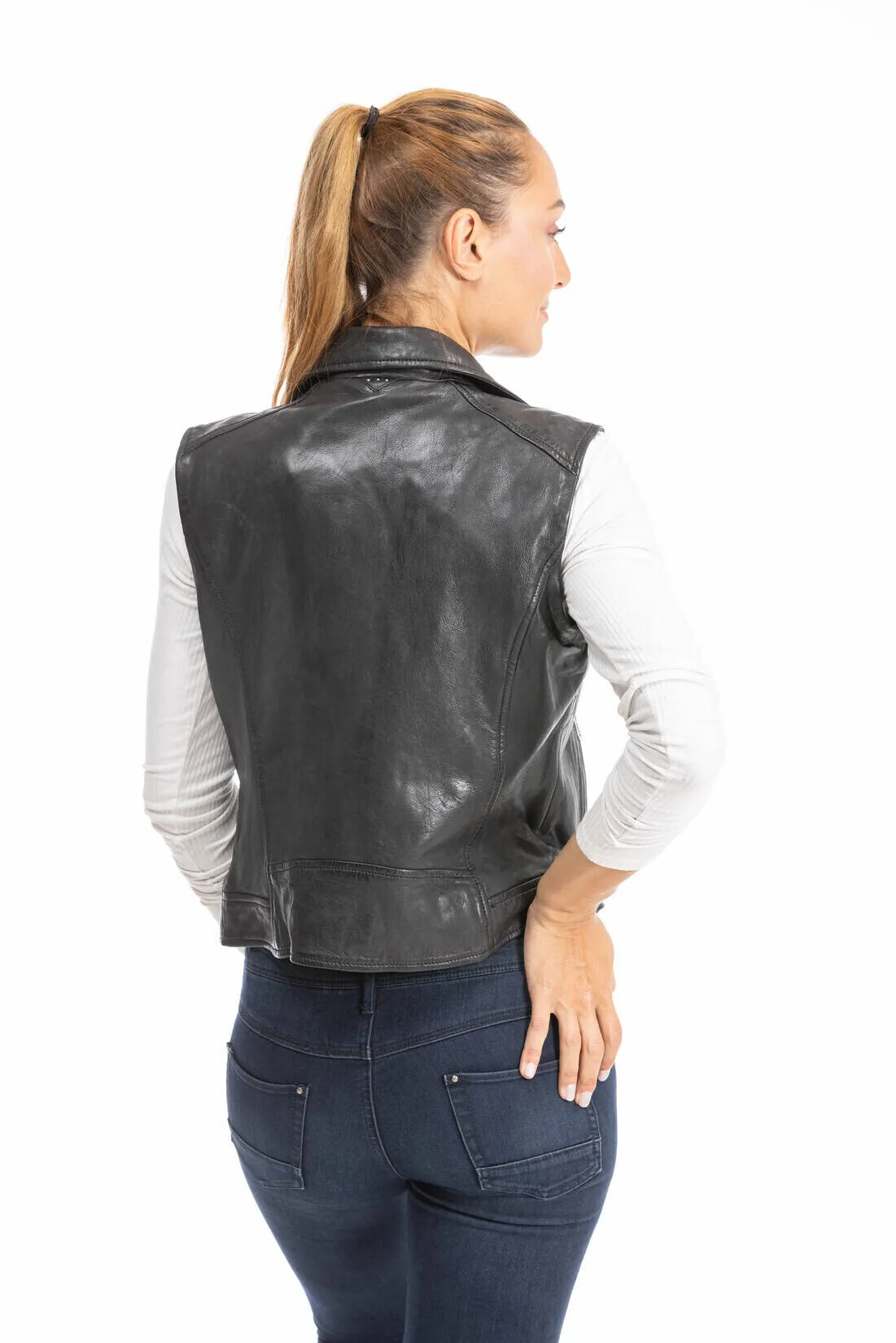 Gilet sans manches cuir femme noir