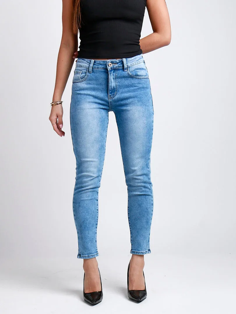 Jeans mom bleu 5 poches