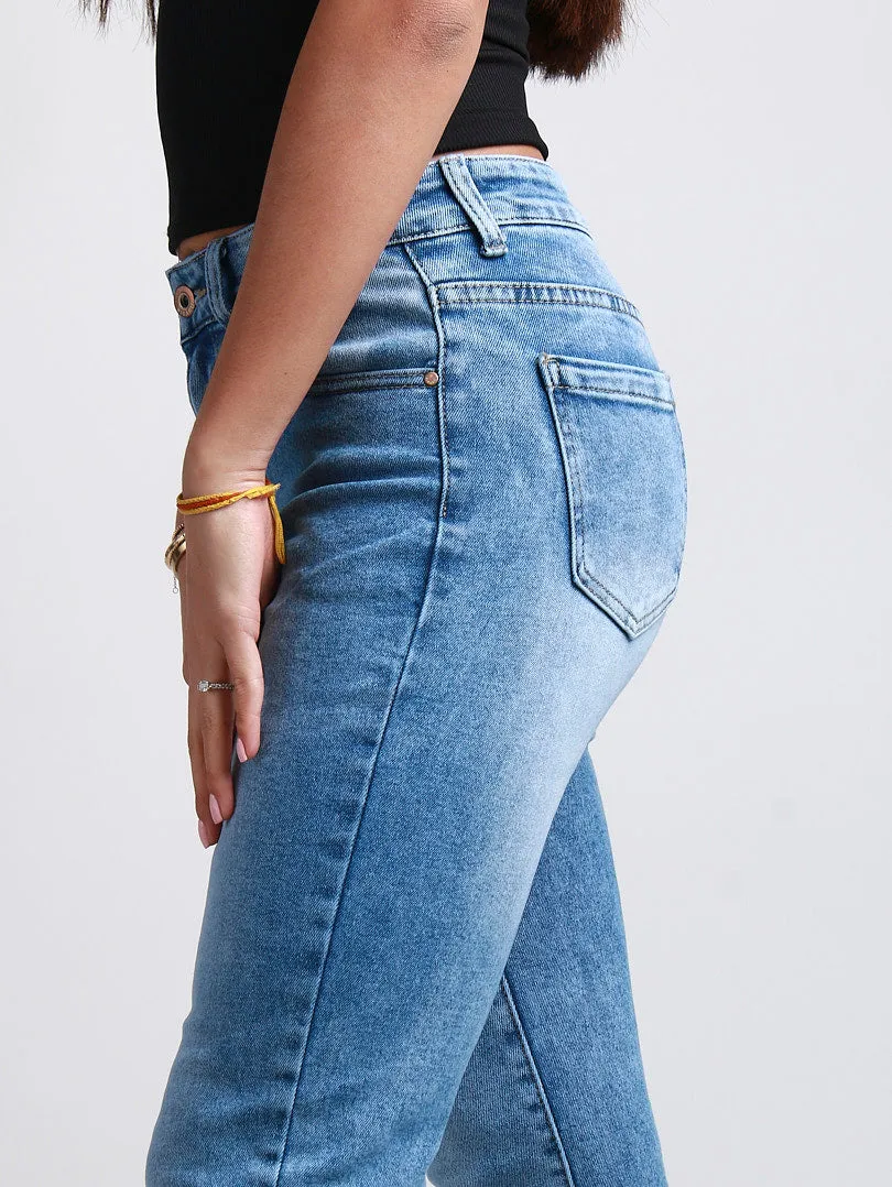 Jeans mom bleu 5 poches