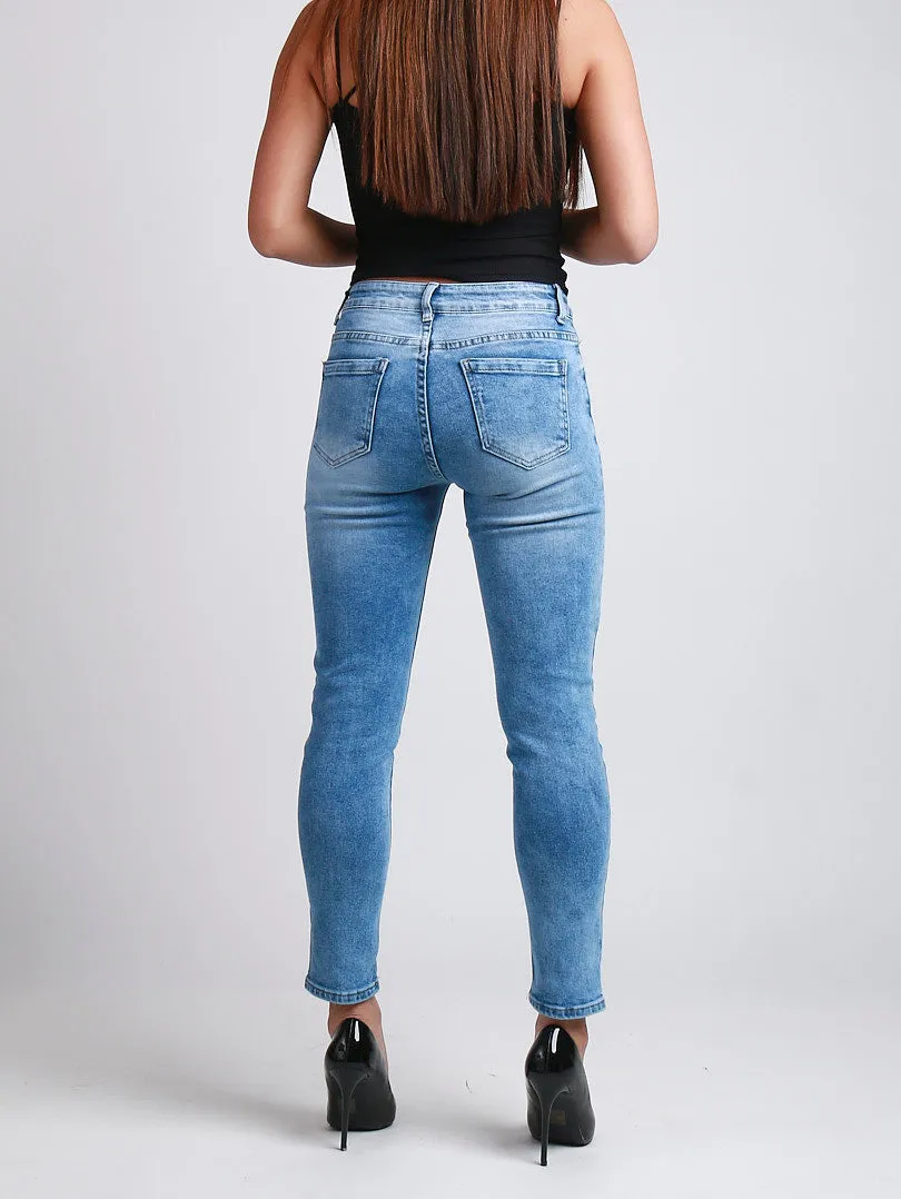 Jeans mom bleu 5 poches