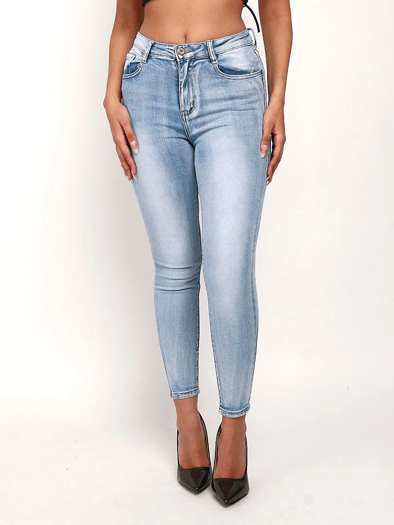 Jeans slim bleu ciel 5 poches