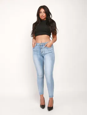 Jeans slim bleu ciel 5 poches