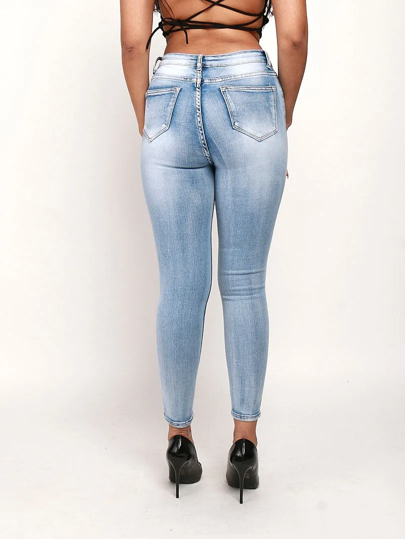 Jeans slim bleu ciel 5 poches