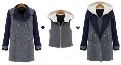 Manteau 2 Pièces pour Femme avec Capuche et Double Boutonnage