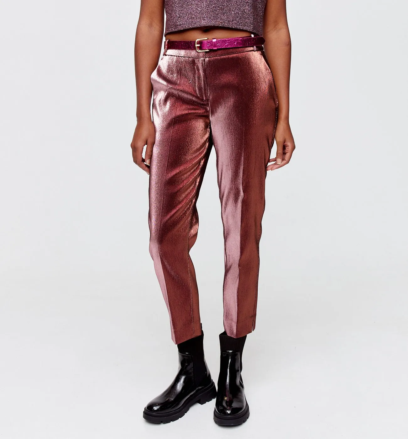 Pantalon cigarette métallisé - Bronze