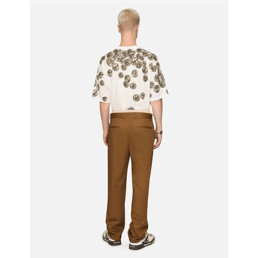 Pantalon En Gabardine Stretch En Coton Marron Dolce&Gabbana | Soulery