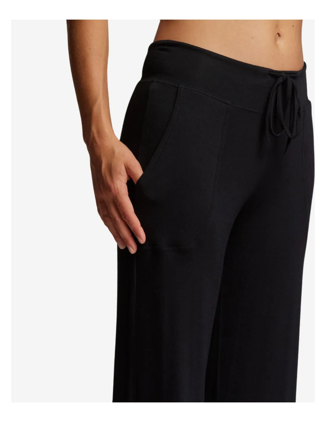 Pantalon fluide droit Noir - avec poches et lien aux chevilles