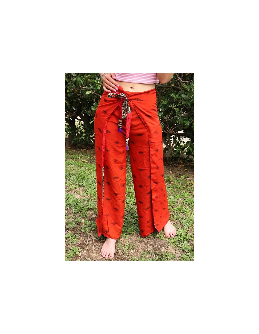 Pantalon indien rouge réversible