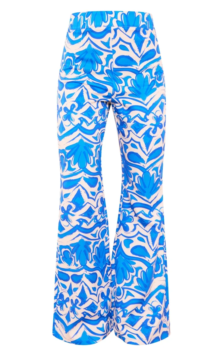 Pantalon large bleu imprimé