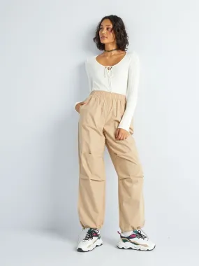 Pantalon parachute en nylon - Beige