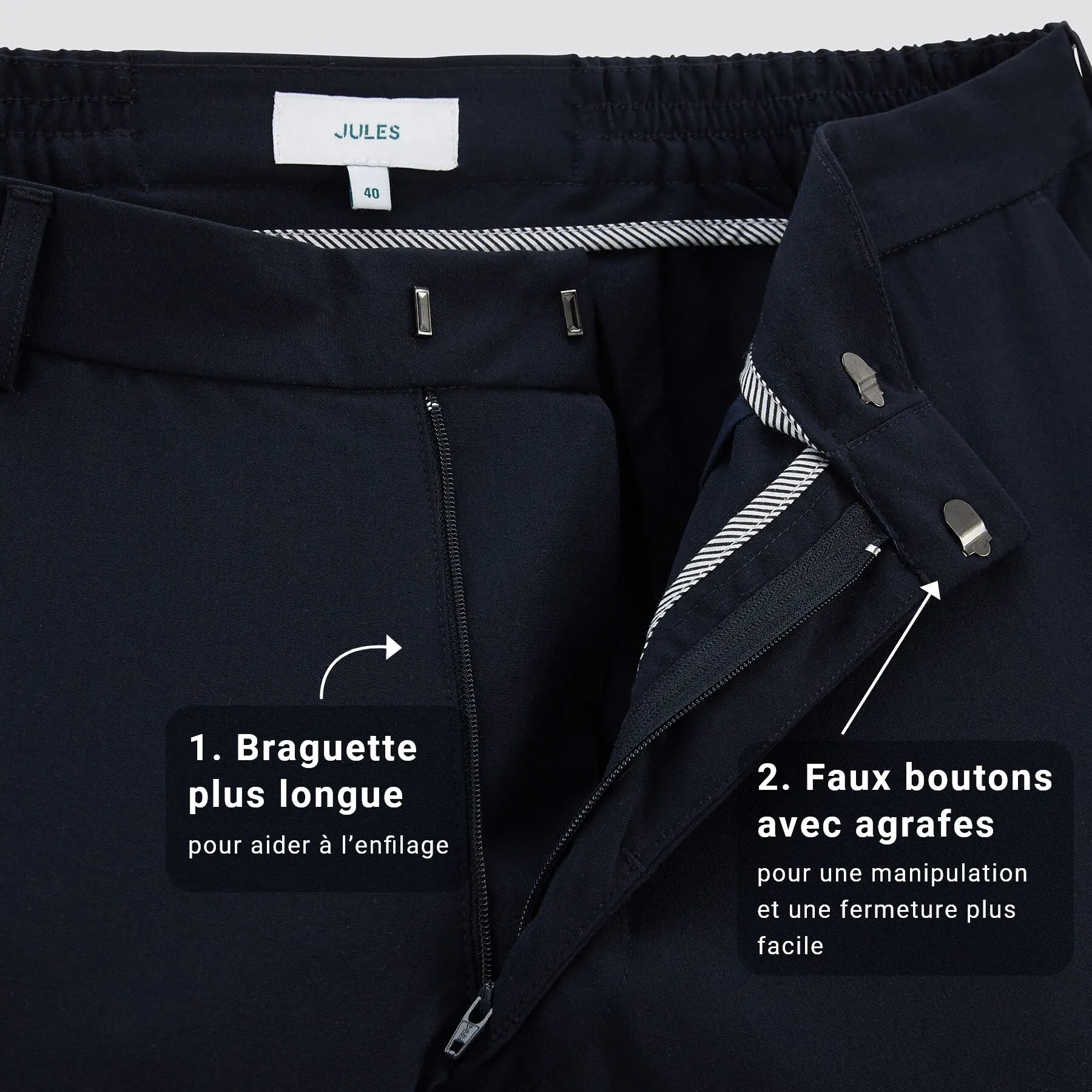 Pantalon urbain pour personne à mobilité réduite Bleu moyen | Jules